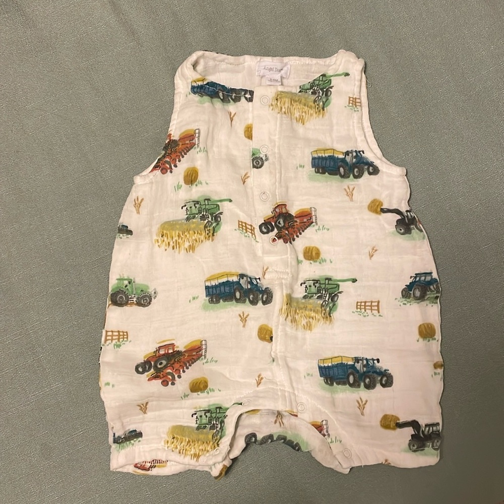 Angel Dear Muslin Shortie Romper with farm scene